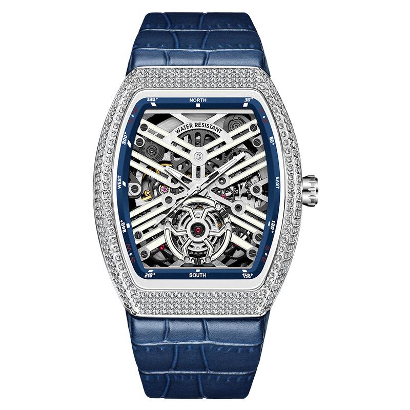 Reloj de Barril con Diamantes Completos Reloj Mecánico Totalmente Automático Reloj para Hombre Incrustado con Diamantes Luminoso Reloj Frank
