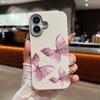 Pink Butterfly Pattern Leather Texture Slim Soft Phone Case For iPhone 16 Pro Max 15 14 Pro 13 12 11 TPU Matte Lens Protection Shockproof Bumper Cover