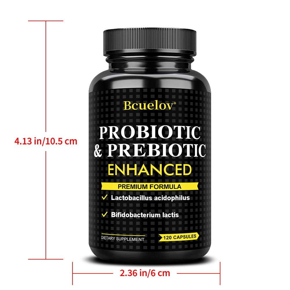 Bcuelov Probiotics and Prebiotics Capsules, containing 440 million live bacteria, 120 capsules.