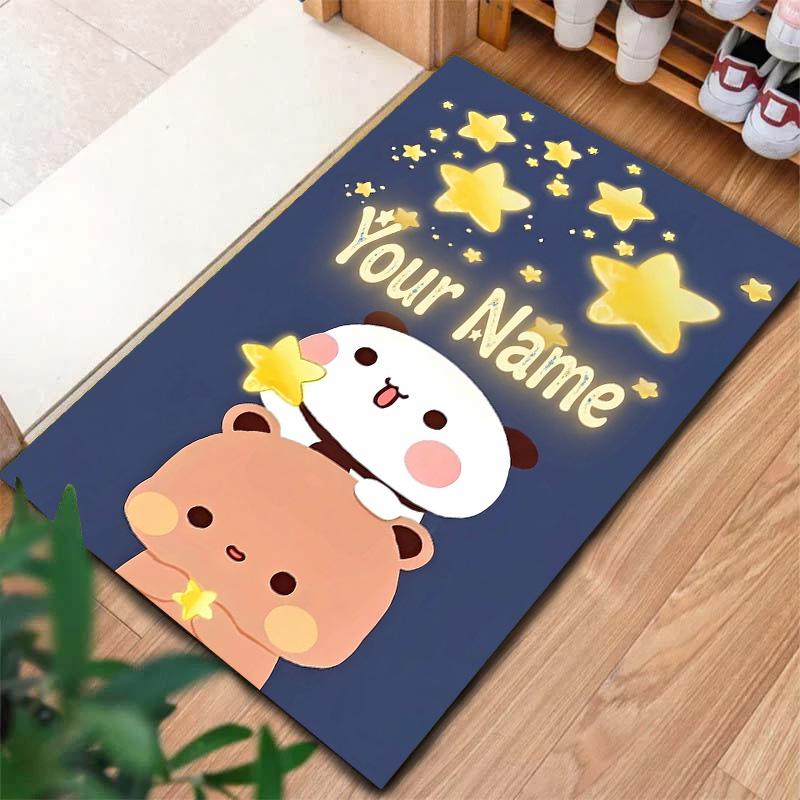 Bear Panda Night Custom Name Carpet Rug For Living Room Bedroom Home Sofa Decoration Kids Play Nonslip Floor Mat