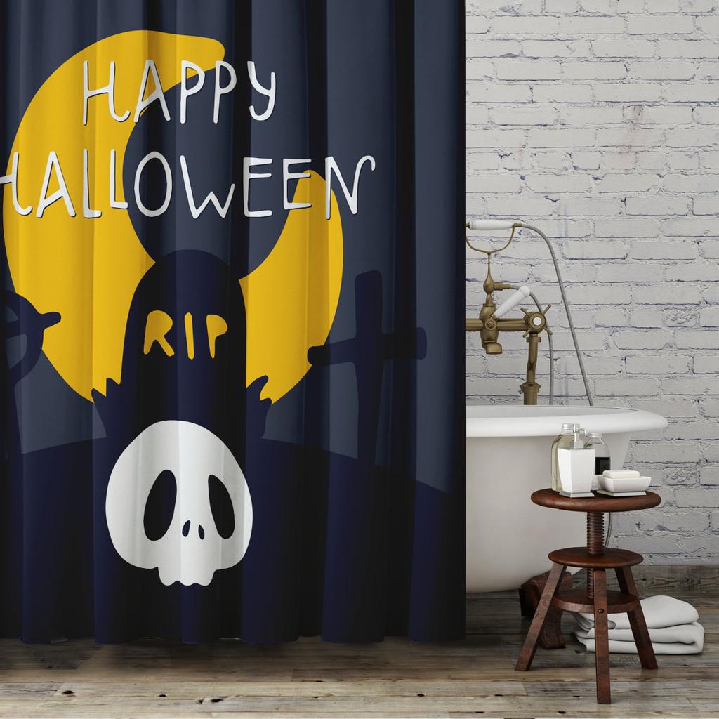 Horrific Shower Curtains Halloween 3D Print Fabric Pastel Waterproof Bathroom Curtain Pumpkin Bat Print Home Decor with Hooks