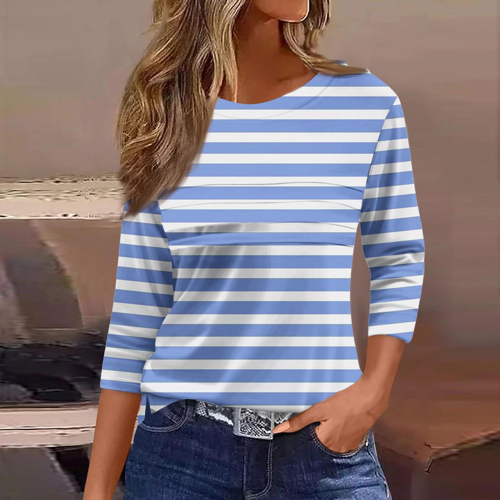 

Женская мода повседневный свободный топ с рукавом 3/4 в полоску с круглым вырезом XXL