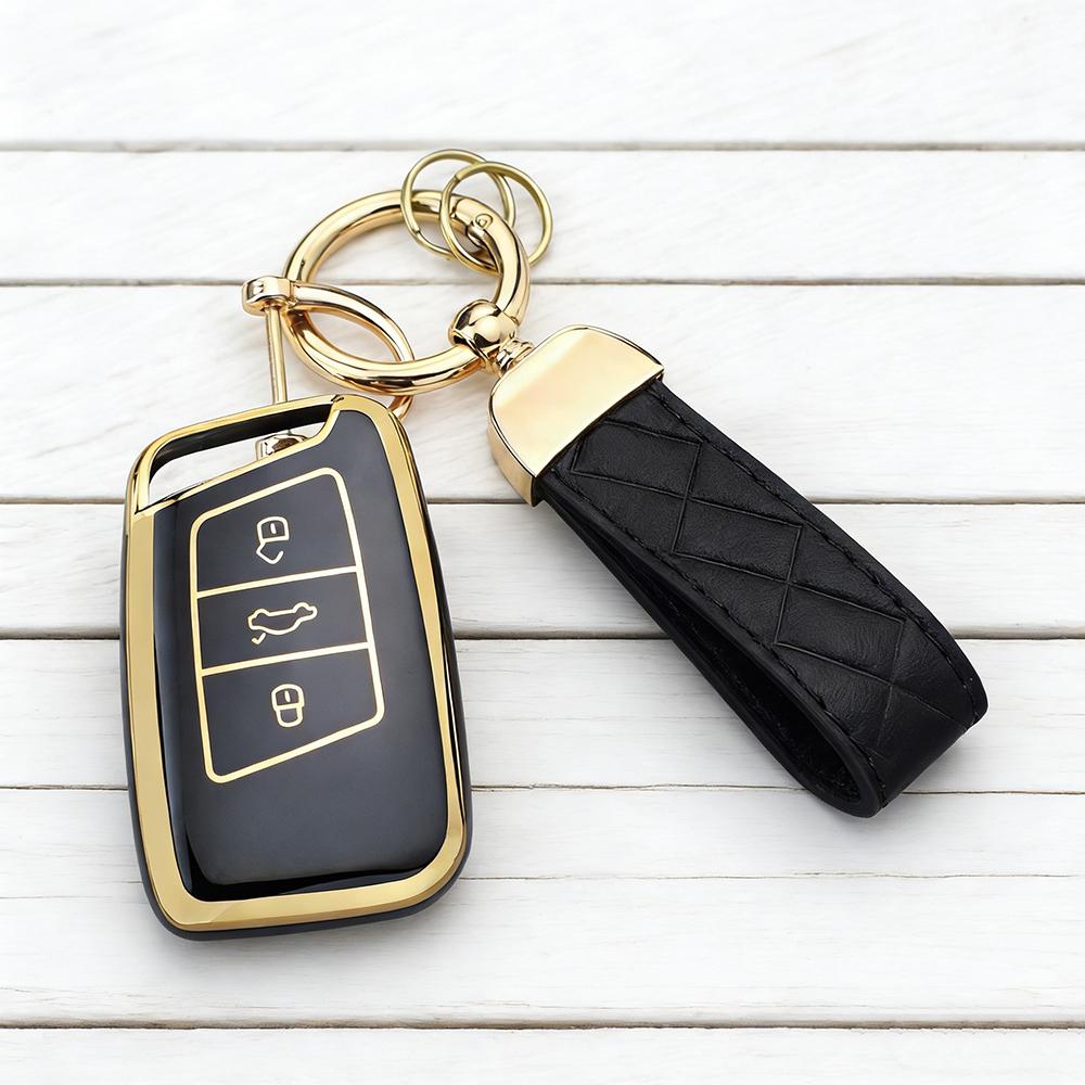 Car Key Case Shell for VW Volkswagen Passat B8 Magotan Skoda Superb A7 Kodiaq Seat Models Golden Line 3 Buttons Protective Case