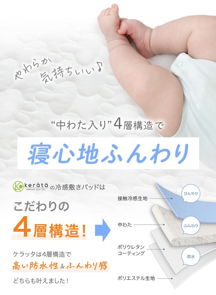 Baby Waterproof Bed Set of 2 70 x 120 (Keratta) Sheets, Pads, Summer, Cool, (Milk/Rabbit, cm)