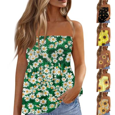 2024 Tube Tops For Women,Cute Sexy Off Shoulder Print Sleeveless T-Shirt