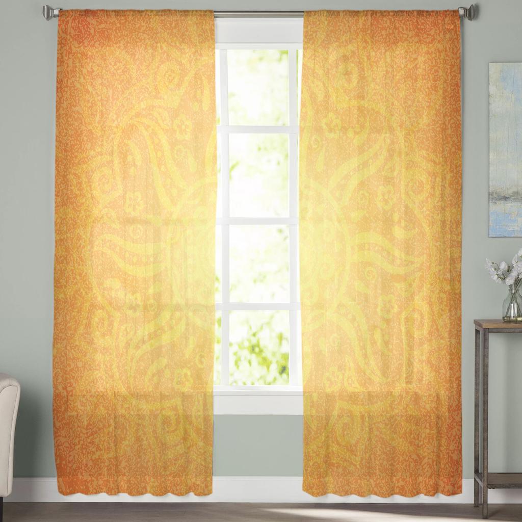 Orange Indian Style Curtain Window Tulle For Living Room Bedroom The Kitchen Window Treatment Decorations Curtains