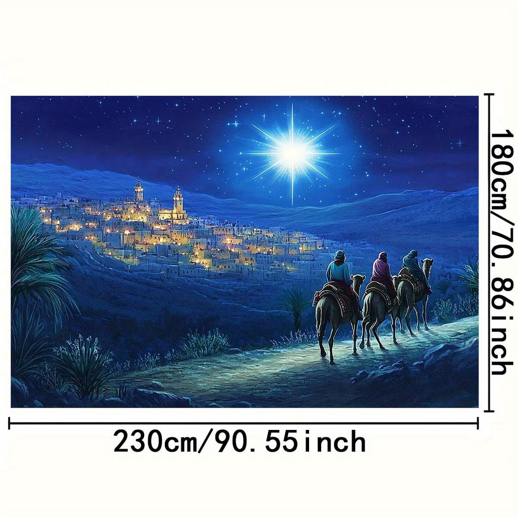 One Christmas Night Scene Background Fabric of the Three Doctors and the Star of Bethlehem - Polyester Festive Decoration