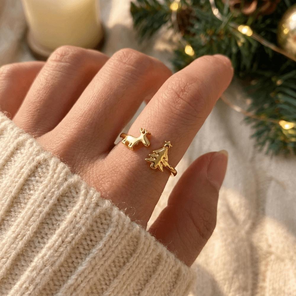 Retro Reindeer Ring Lightweight Adjustable Ring Cute Christmas Tree Ring  Gift