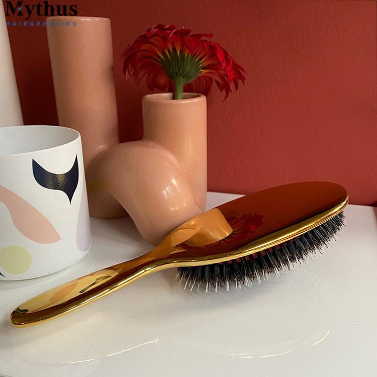 Mythus Wildschweinborsten-Paddel-Haarbürste, Salon-Friseursalon, ovaler Haarkamm für Kopfhautmassage, Haarborstenbürsten