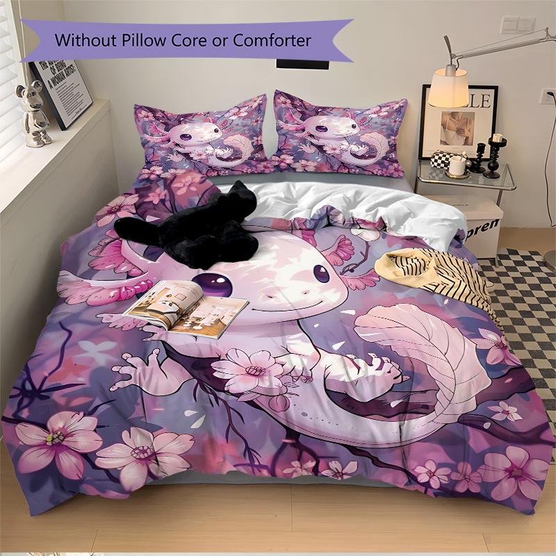 3pcs Axolotl On a Tree Printed Duvet Cover Set (1 * Cover+2 * Pillowcase, Without Core), Suitable for Home Bedroom, Guest Room, Dormitory Decorat