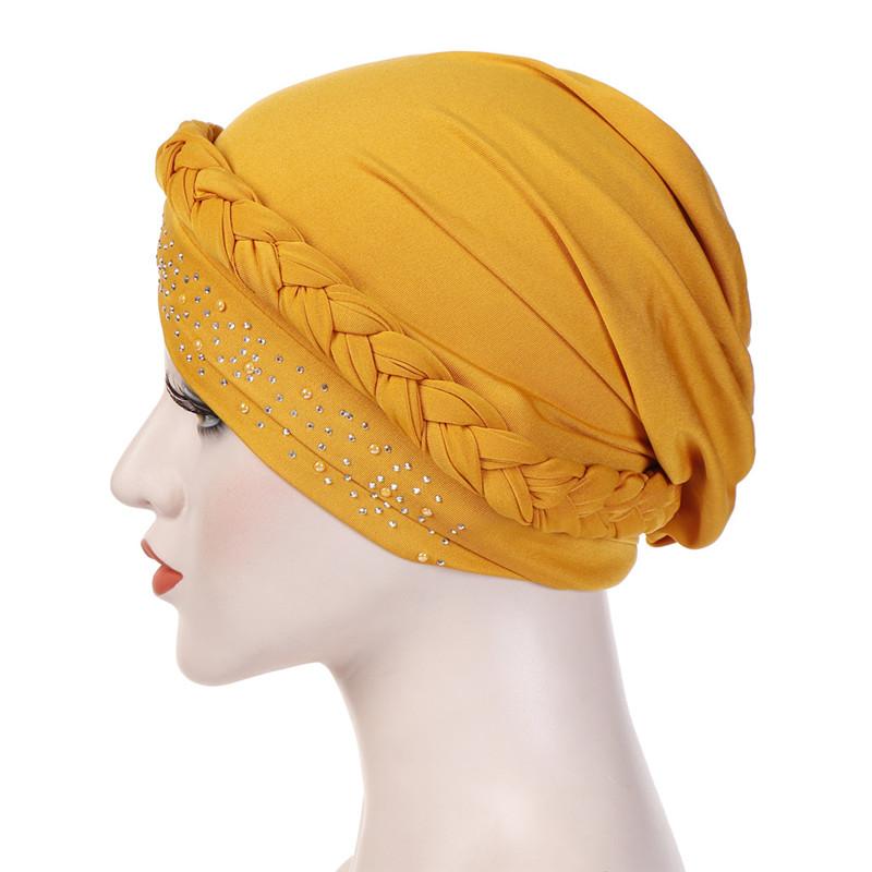 Trendy muslim women inner caps for hijab India wrap head turban bonnet with drill solid color hijab underscarf caps turbante