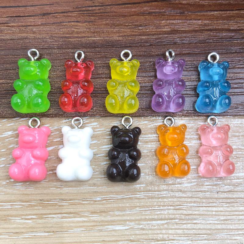 Cute Colorful Cartoon Bear Pendant Charm - Resin DIY Jewelry Accessory