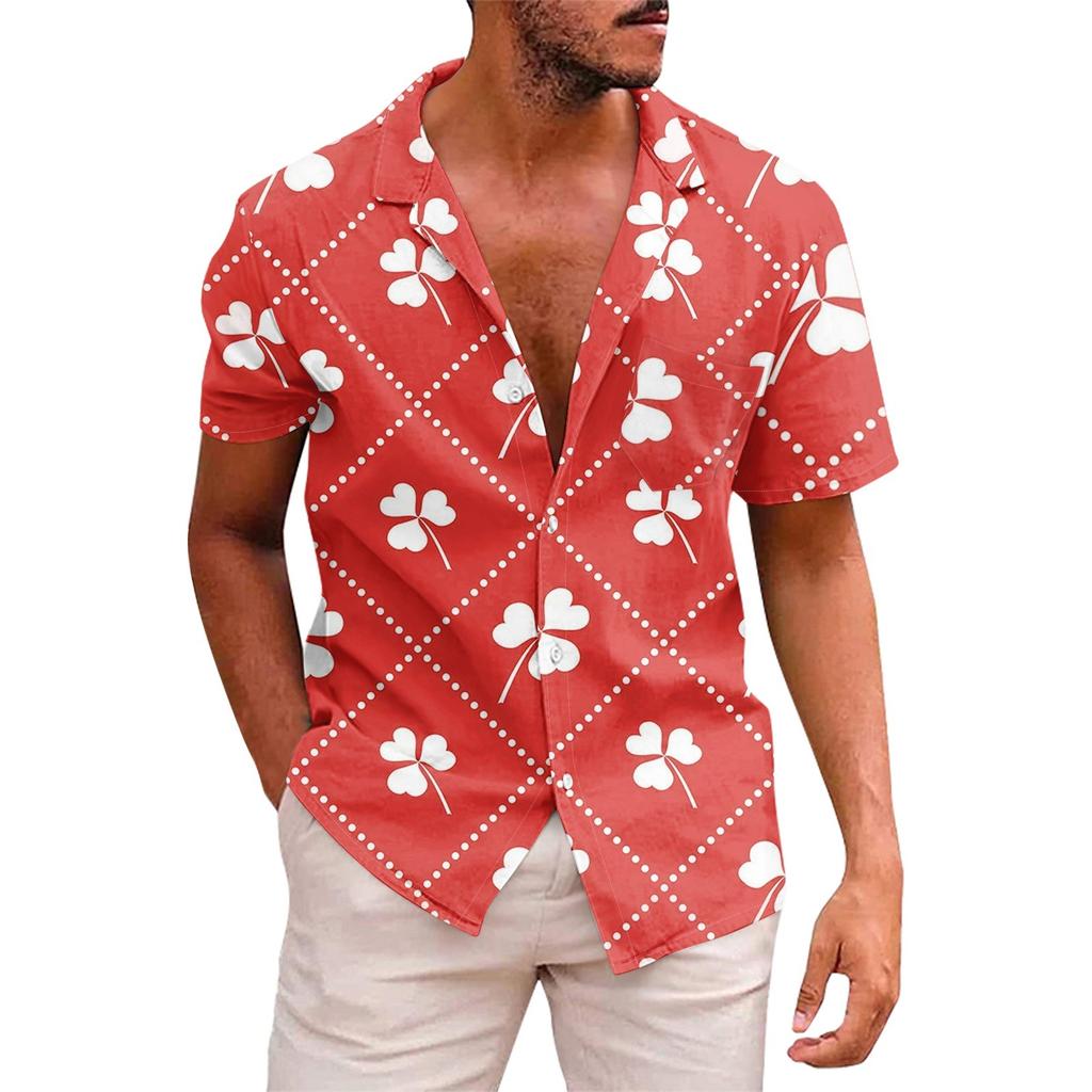 Men's Printed Button Short Sleeve Shirts Men's Casual Fashion Short Sleeve Shirts