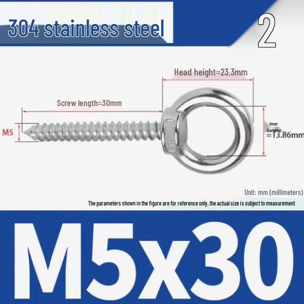 304 Stainless Steel Self-Tapping Eye Bolt with Ring Screw Hook