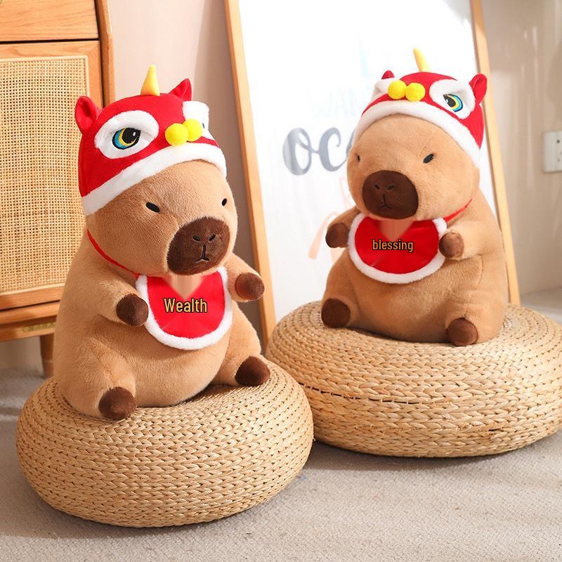 Lion-Style Capybara Plush Toy - New Year Gift for Kids with Card