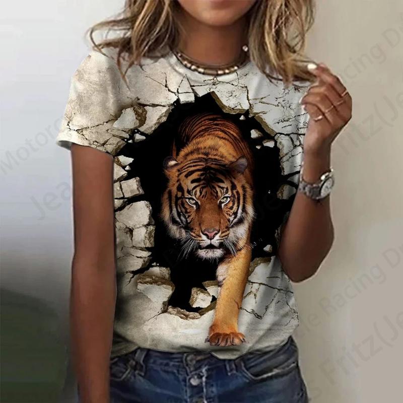 Leoparden Damen T-Shirt 3D Pink Tiger Print T-Shirt Damen Mode T-Shirt Tier Grafik T-Shirt Lustige Kurzarm Tops Tees Y2K