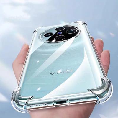 Soft Airbag Len Nárazuvzdorné silikonové pouzdro na telefon pro VIVO X80 Lite X90 X90S X100 X100S Pro Ultra Pro Plus 5G průhledný TPU kryt