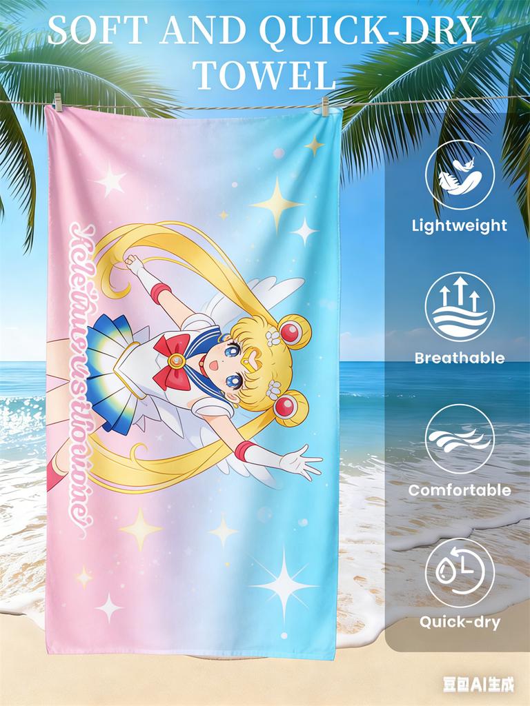 Sailor Moon Usagi Tsukino Cute Print Quick Dry Lightweight Breathable Comfortable Beach Towel for Summer Outdoor Use