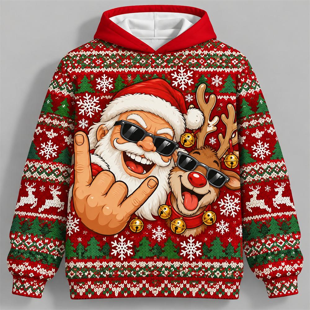 Hip Hop Pop Music Funny Rock on Santa Claus Hoodie for Women Personality Streetwear Pullover Hoodie Holiday Party Fashion New 2026