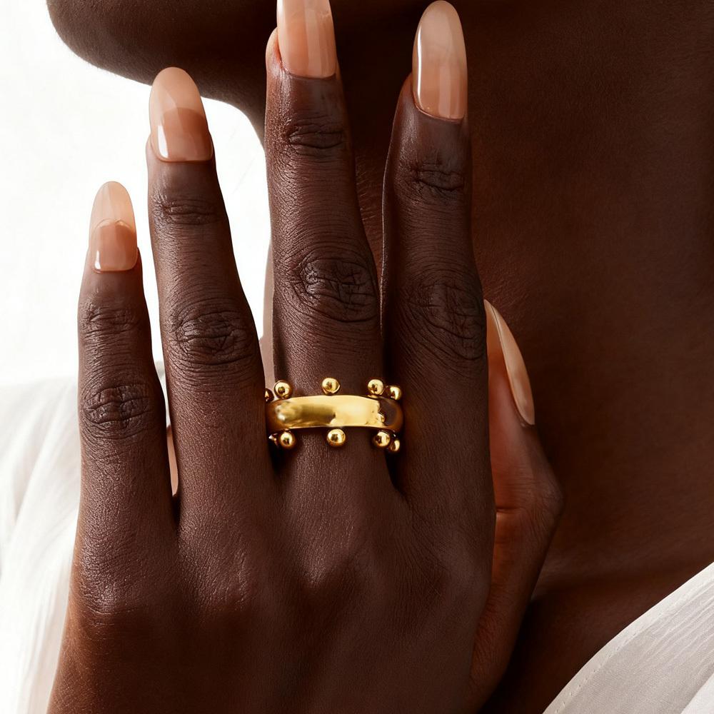 Luxury Stainless Steel Mini Ball Ring for Women, Vintage Wedding Party Jewelry Gift, Trendy Accessories