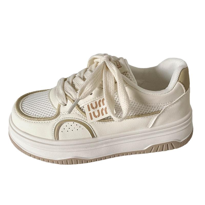 

B1613 latex insole/thick-soled mesh white shoes women s summer breathable board shoes 2024 new heightening bread shoes 40