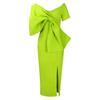 Women's V Neck Short Sleeve Maxi Dress Slim Fit High Waist Elegant Solid Color Big Bow Side Slit Bodycon Dress Party Formal Dress