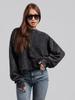 American Retro Distressed Washed Black Round Neck Women's Sweatshirt - 2025 Autumn/Winter Trendy Design.