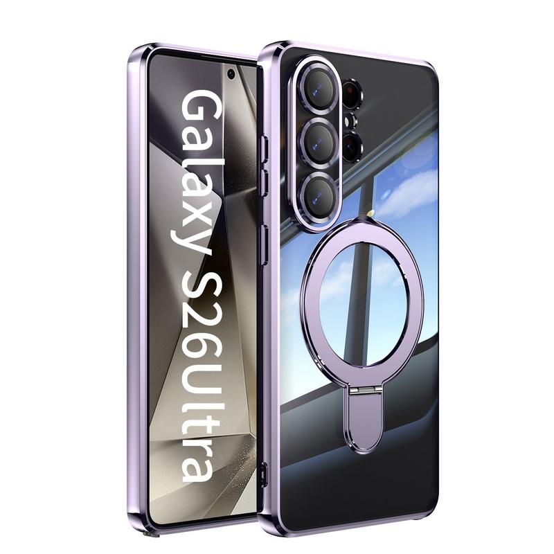 Magnetic Ring Stand Plating Case For Samsung Galaxy S26 Ultra S25 Edge S24 FE Plus Luxury Lens Protector Clear Back Shockproof Soft Silicone Cover