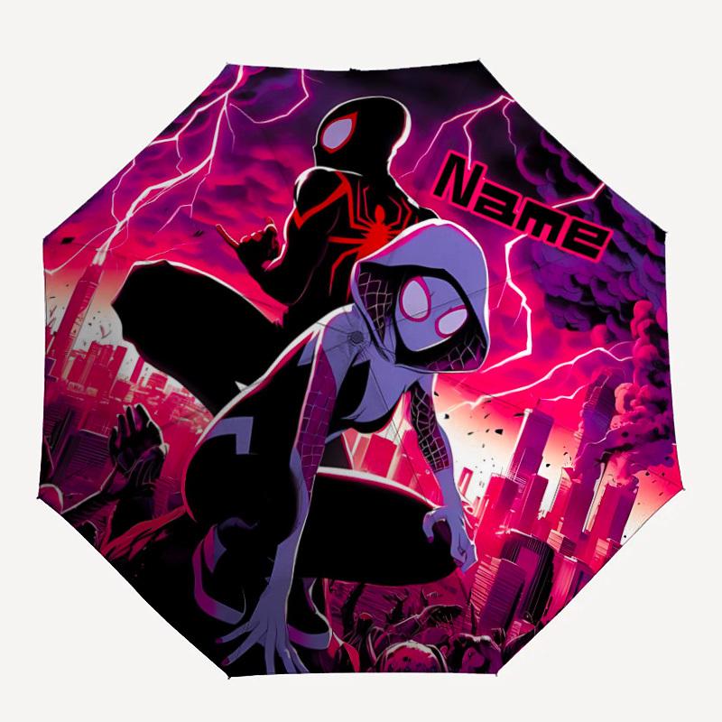 

1pc Spider-Man: Into the Spider-Verse Custom Name Automatic Folding Umbrella - Compact 8-Rib Design, Durable Plastic & Iron, Daily Use 033