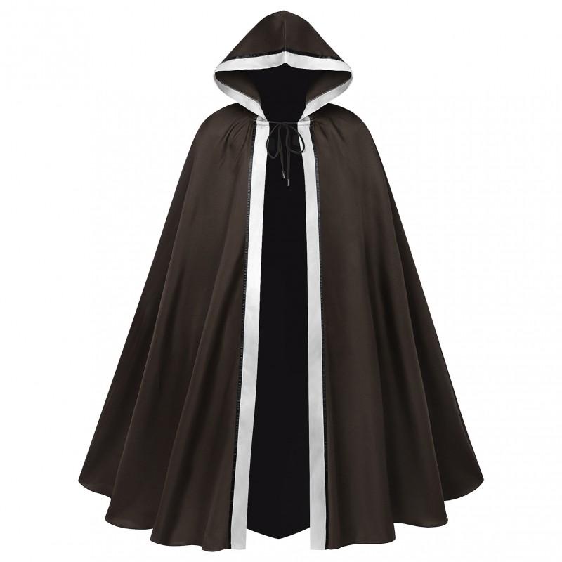 Unisex Halloween Hooded Cloak Medieval Vampire Pirate Robe LARP Cosplay Costume Stage Performance