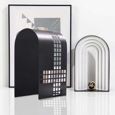 Modern Simple Geometric Metal Creative Arch Ornaments Living Room Study Model Room Grid Ornaments Soft Decorations