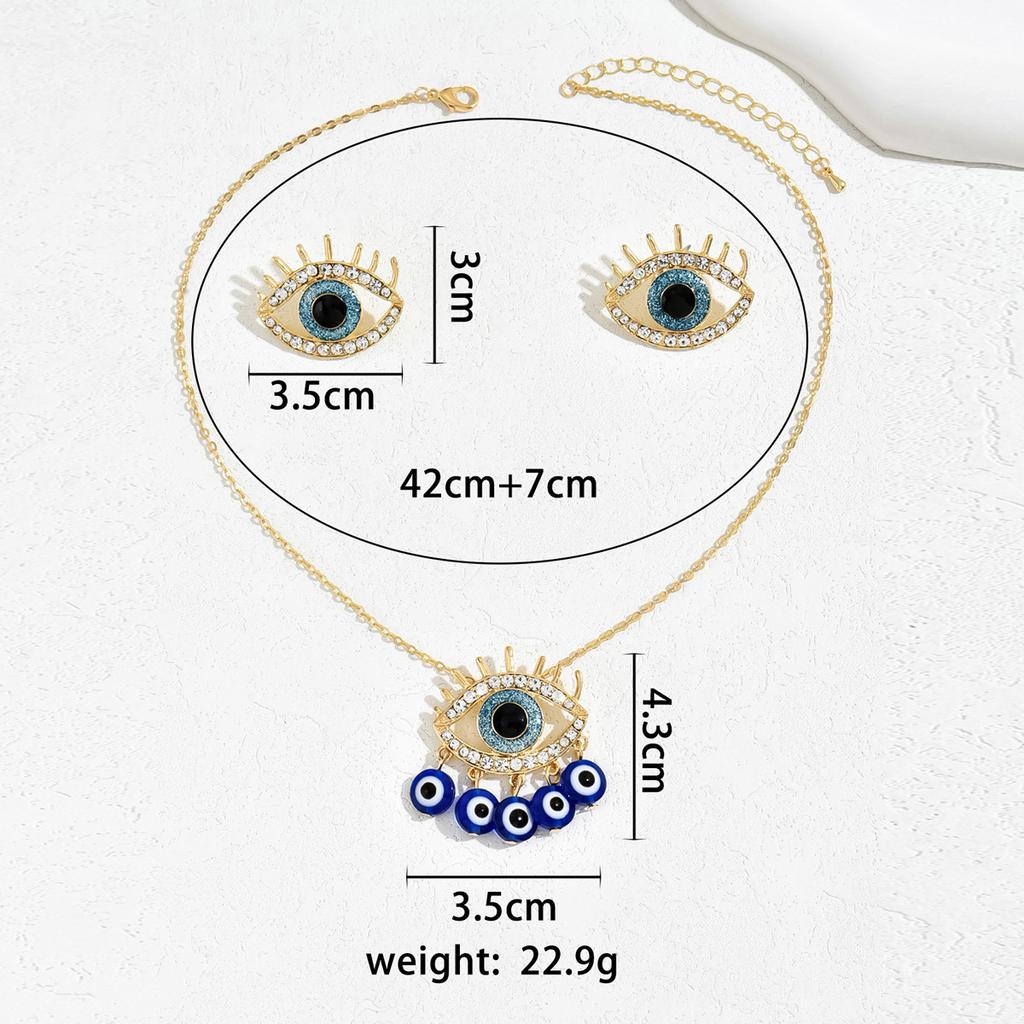 Versatile Hip Hop Women's Earrings Necklace Set Personality Devil's Eye Diamond Design Stud Earrings Clavicle Chain