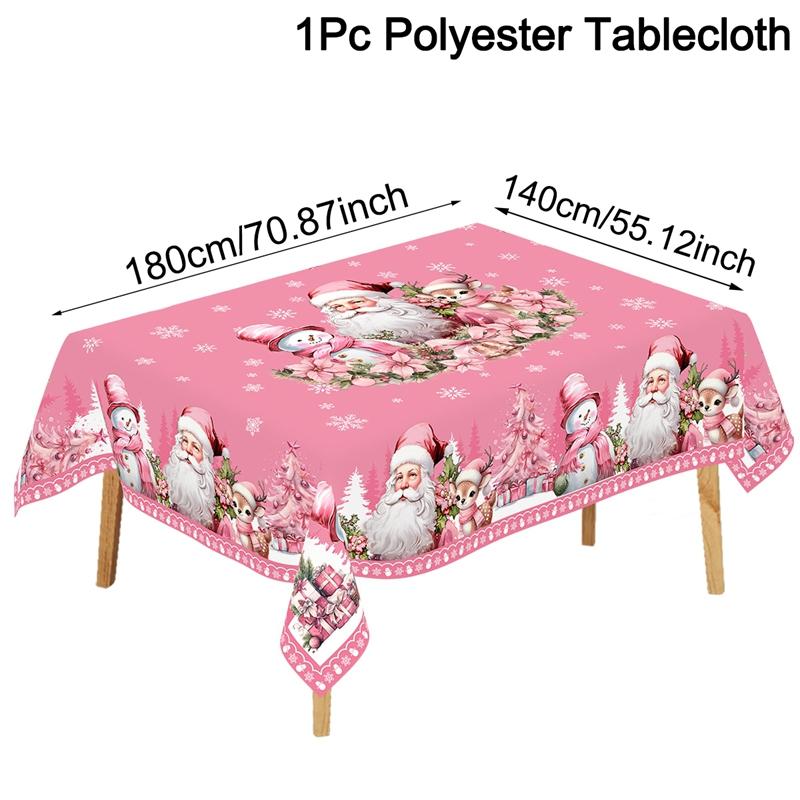 Pink Christmas Tablecloth Vintage Santa Claus Snowman Table Cover Christmas Decorations for Home 2026 Gifts Navidad New Year