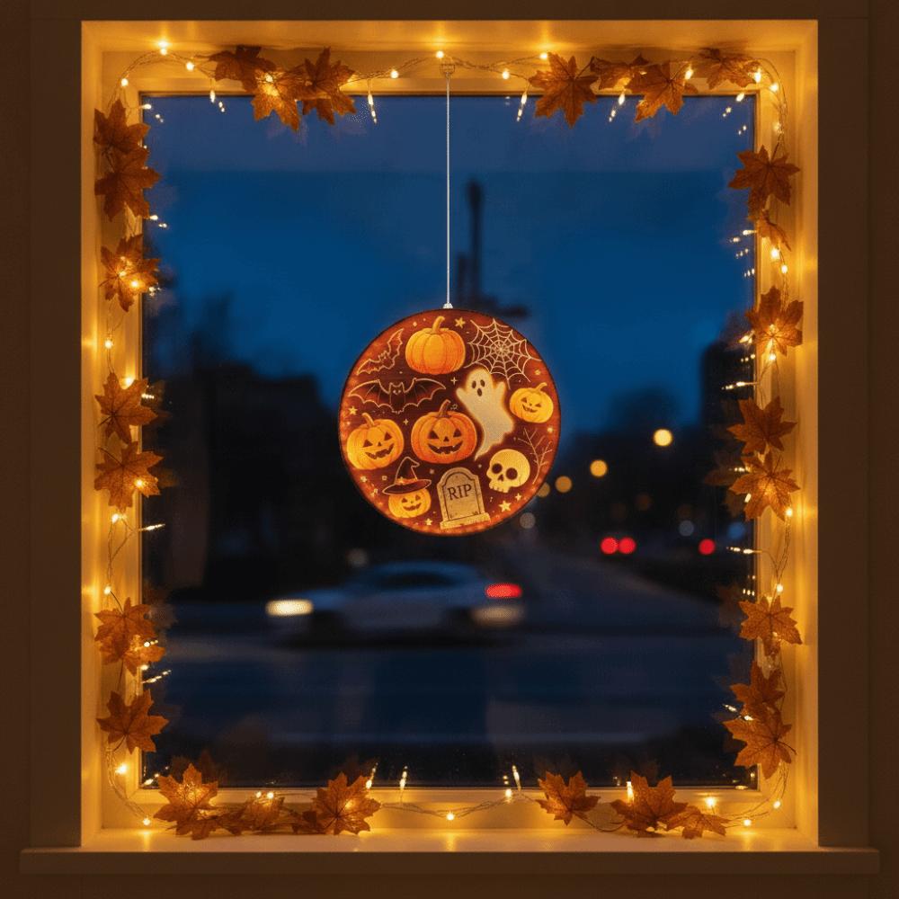 Warm Yellow Glow Halloween Window Lights Festival Lighted Pendant Restaurant Theme Party