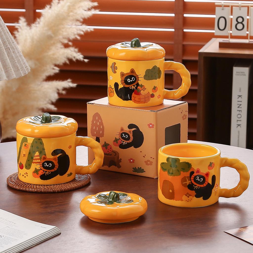 Ceramic Cup with Lid, Cute Tomato Mug, Niche Creative Water Cup, Personalized Birthday Gift for Girls