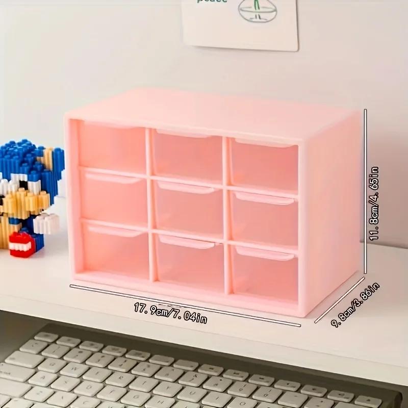 

The Nine Grid Small Drawer Storage Cabinet Can Be Stacked. Suitable for Storage in Bedrooms, Study Rooms,Tables, and Under Beds. рожевий