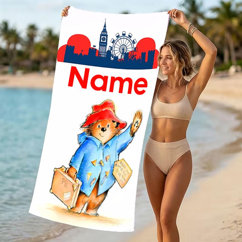 Customizable personalized beach towels Paddington Bear themed designs.Suitable for the beach, yoga, sports;ideal as beach accessories