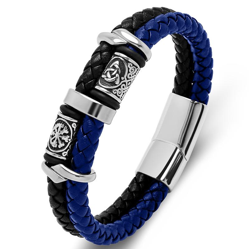 Bracciale Vikingo Fatto a Mano in Pelle e Acciaio Inossidabile per Uomo Accessorio di Moda