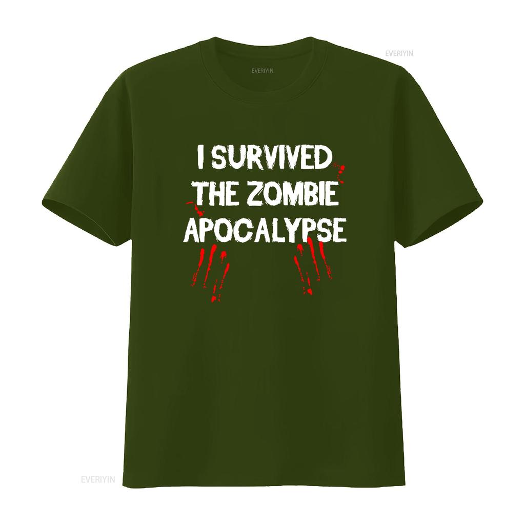 I Survived The Zombie Apocalypse T Shirt Funny Zombies Outbreak Response Team Halloween Costume Gag Novelty with Blood Vintage