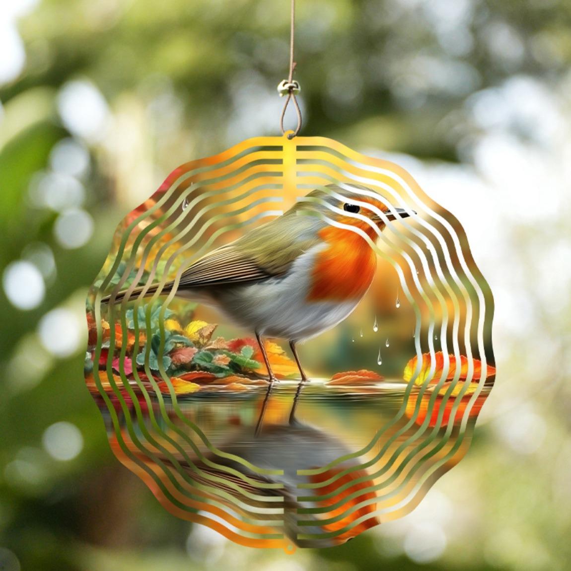 

Metal Robin Bird Wind Chime with Autumn Leaves 3D Rotating Design for Outdoor Garden Balcony Patio Decor No Battery Needed 01A
