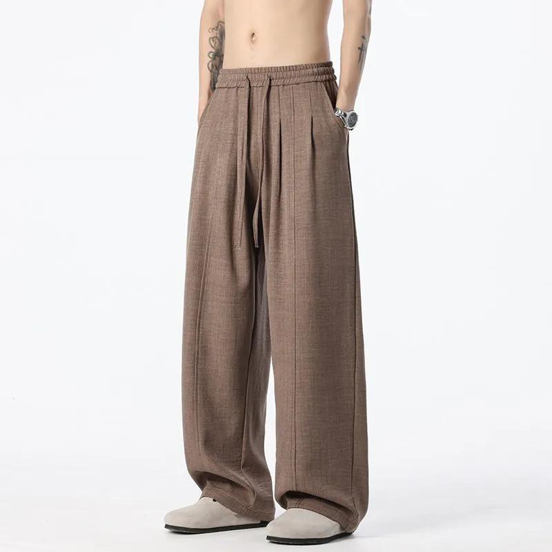 Summer Breathable Imitation Linen Pants Men Casual Trousers Women Trendy All-Match Long Pants Lightweight Daily Streetwear Pants