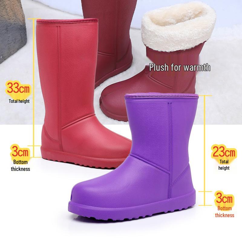 Women's Lightweight EVA Waterproof Non-Slip Cold-Proof Rain Boots with Velvet Lining