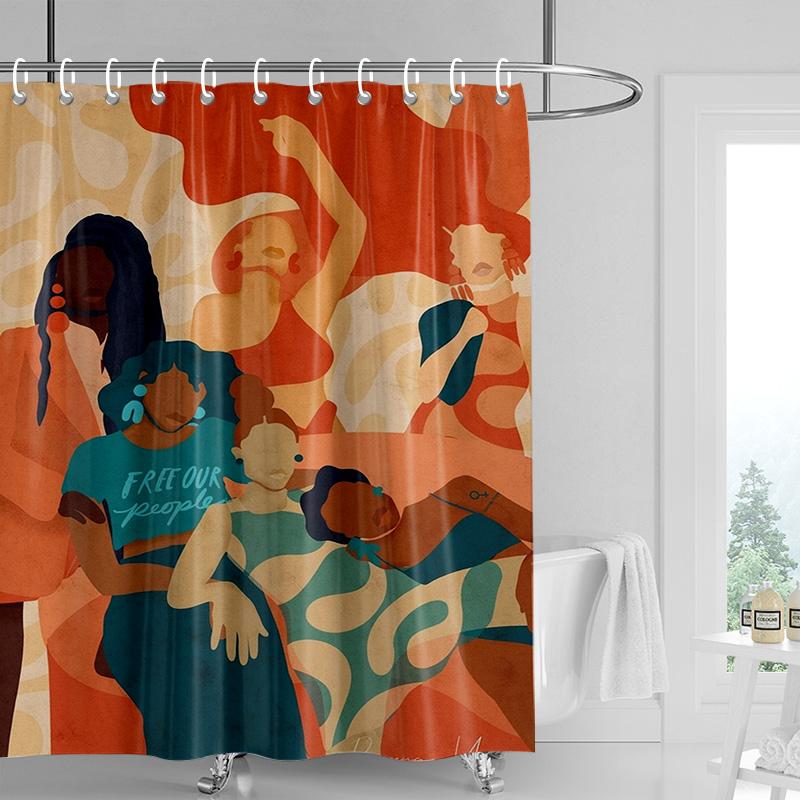 Nordic Minimalist Figure Illustration Shower Curtain Hotel Homestay Bathroom Partition Curtain Waterproof and Moisture-proof