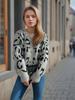 Autumn and winter new leopard print short sweater women's cross-border V-neck casual knitted cardigan top 3580 KTB