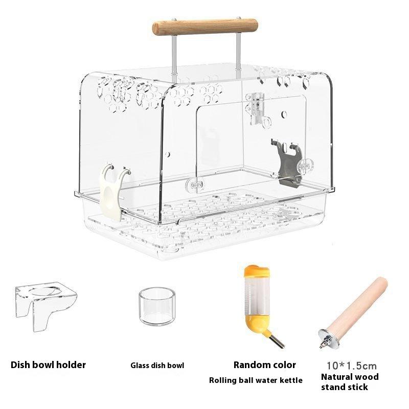 Acrylic Villa Bird Cage Clear and Handle Breathable Lightweight Bird Carrier for Parakeets Small Birds Parrotlets Parrots Parrot