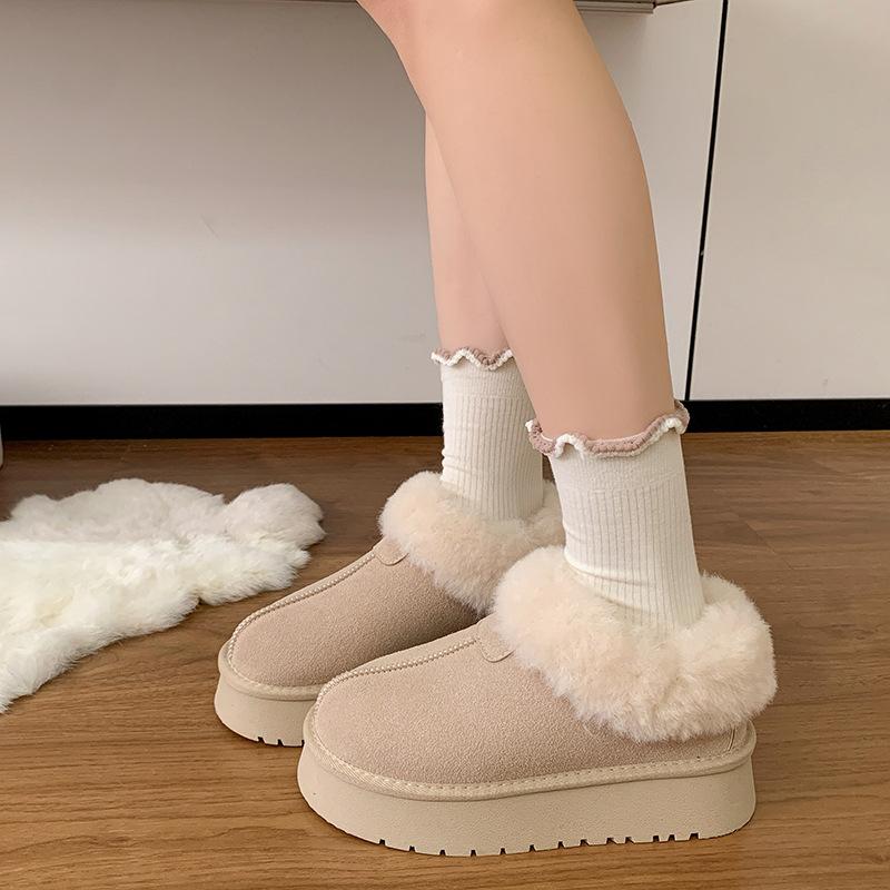 Trendy thick-soled one-pedal fluffy snow boots women's new winter velvet thickened warm outer cotton shoes