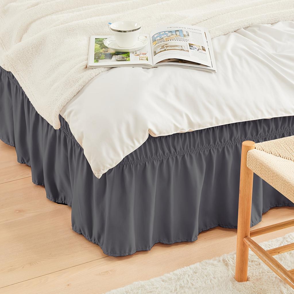 Elastic Bed Ruffle - Adjustable 15" Tailored Drop, Microfiber Bed Skirt with Easy Wrap Around Design, Fade-Resistant & Machine Washable