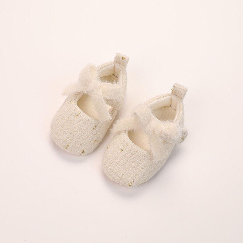 

French-Inspired Wool Felt Baby Walking Shoes - Cute Bow, Soft Sole, Non-Slip, for Girls Insole 11cm (0-5 months)
