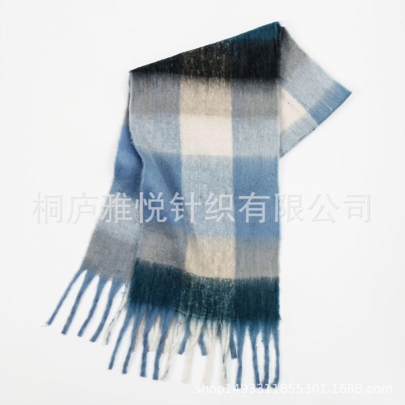Premium color plaid scarf women's winter warm scarf mohair thickened scarf versatile shawl