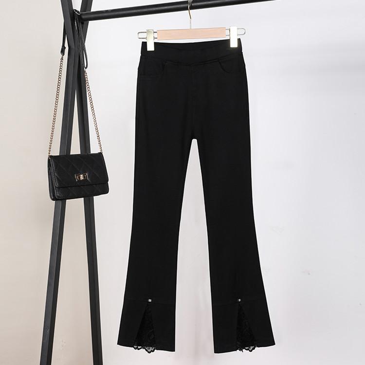 

Весна и осень Новые эластичные брюки Раздельные кружевные леггинсы Носить рога Девять точек Женские брюки нерегулярные XXXL чёрный